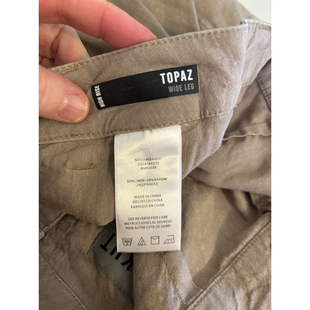 KUT From The Kloth Topaz Womens Size 8 Wide Leg Cropped Pants Taupe Linen Blend - Picture 4 of 11